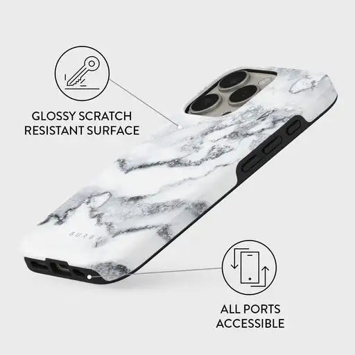 White Winter Classy BURGA Marble Phone Case for iPhone 16 15 14 13 12 11 X XS XR XSMAX 7 8 Pro Max Plus Double-layer Back Cover