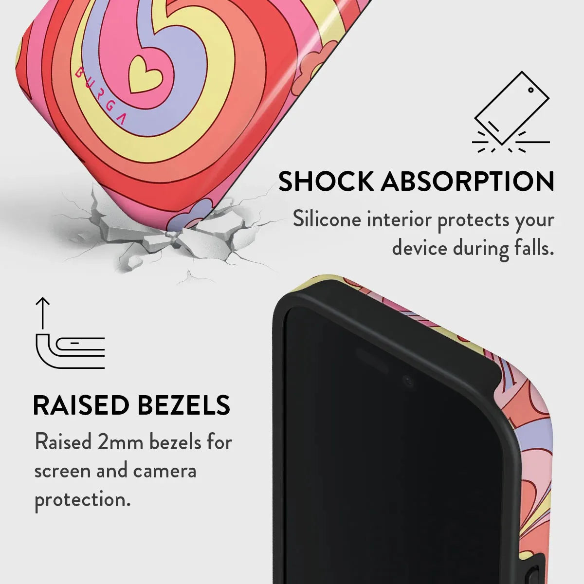 Colorful Flower Pattern BURGA Phone Case for iPhone 16 15 14 13 12 11 X XS XR XSMAX 7 8 Pro Max Plus Double-layer Back Cover