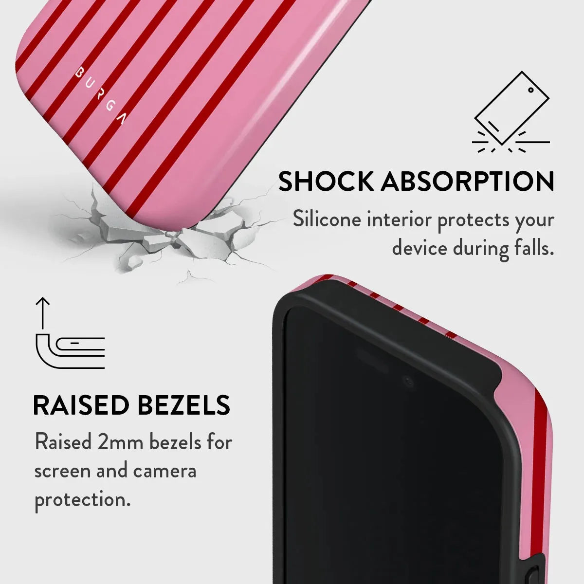 Rose Red Strip BURGA Phone Case for iPhone 16 15 14 13 12 11 X XS XR XSMAX 7 8 Pro Max Plus Luxury Double-layer Back Cover