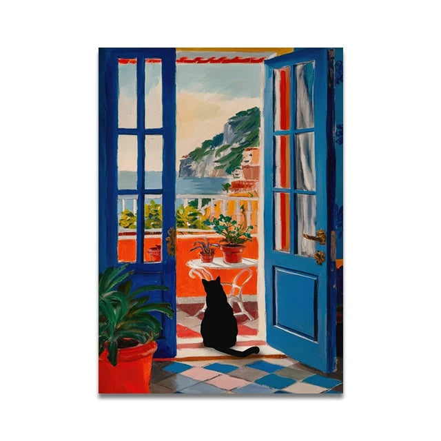 Bathroom Cat Reading on Toilet Canvas Wall Art Print Poster Funny Animal Decor Painting Home Decor Gift Unframed