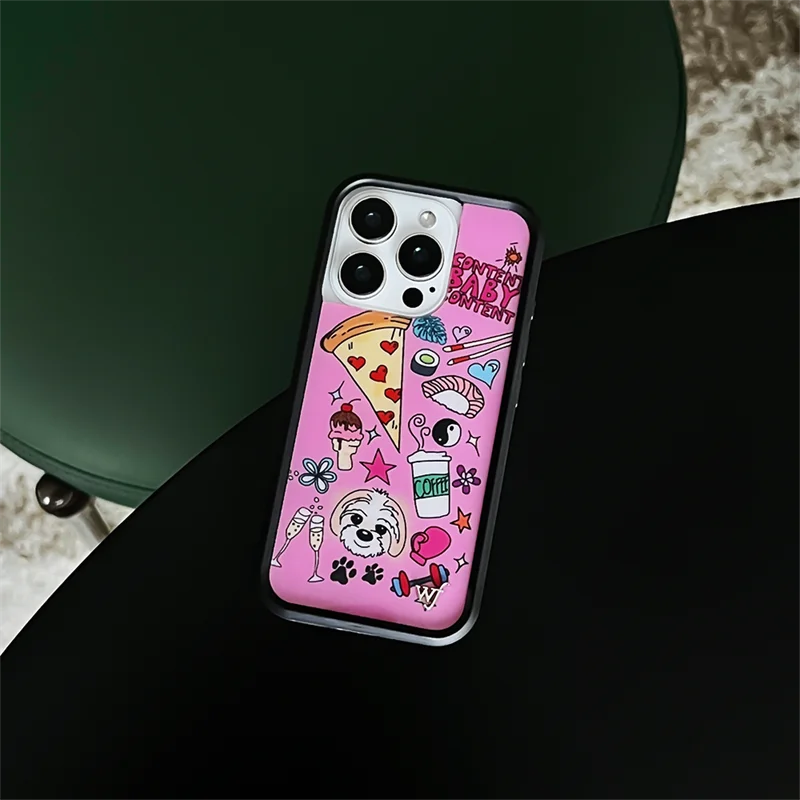 Cartoon Cute Puppy Coffee Ice Cream Wildflower Case For iPhone 13 12 14 15 16 Pro Max WF Sad line expression Wave Point Cover
