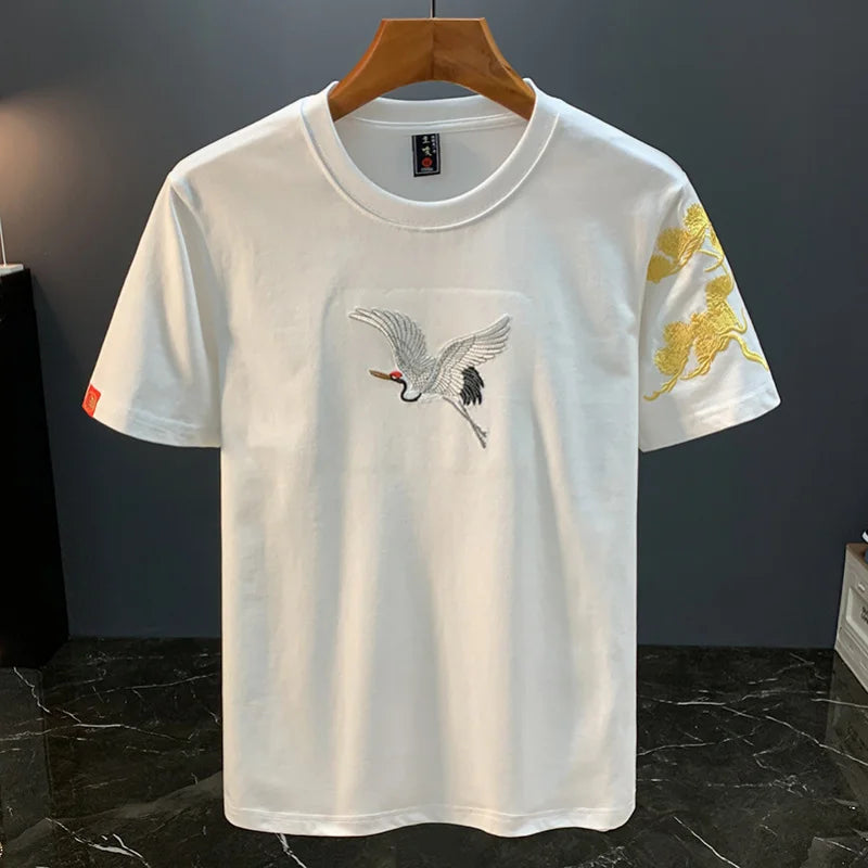 Chinese ethnic style embroidered printed short sleeved T-shirt for men's summer fashion, casual, versatile and trendy top