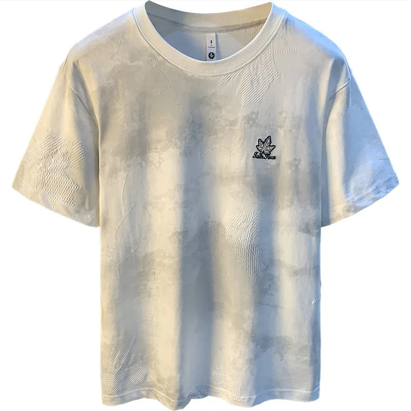 High end embroidered men's short sleeved shirt, summer high-density T-shirt, halo printed loose half sleeved shirt