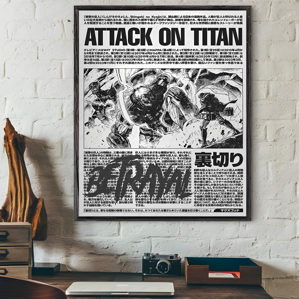 A-Attack On Japanese Manga T-Titan Poster Sticky Wall Art Printing Waterproof Home Living Bed Room Bar Hallway Aesthetic Decor