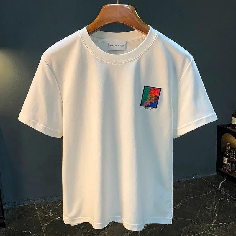 2025 Summer New Geometric Creative Printed Short sleeved T-shirt for Men, Comfortable, Versatile, Premium Embroidered Top