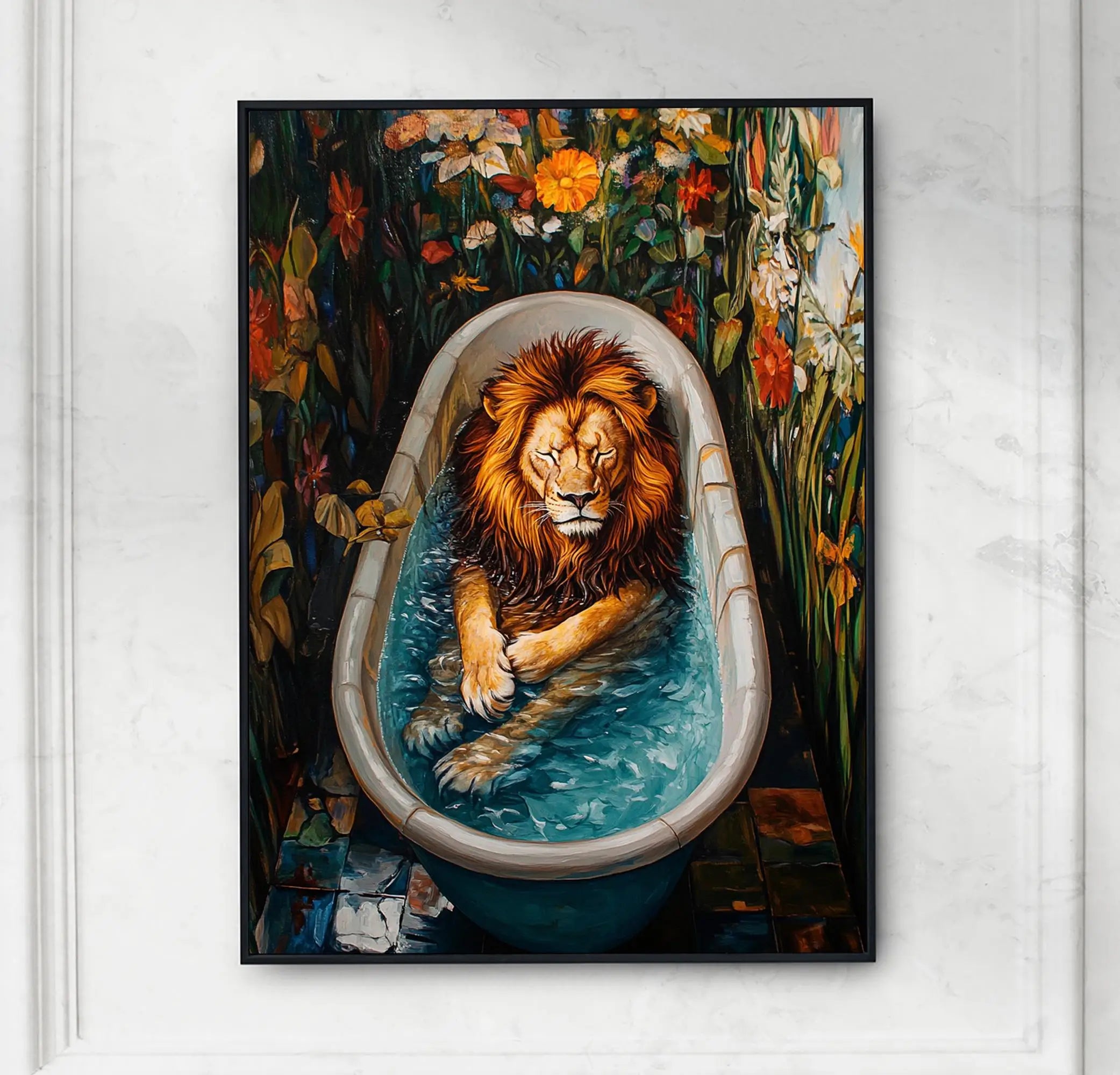 Relaxing Animal on Pool Float Summer Tropical Poster Lion Tiger Cat Canvas Painting Wall Art Fun Bathroom Living Room Home Decor