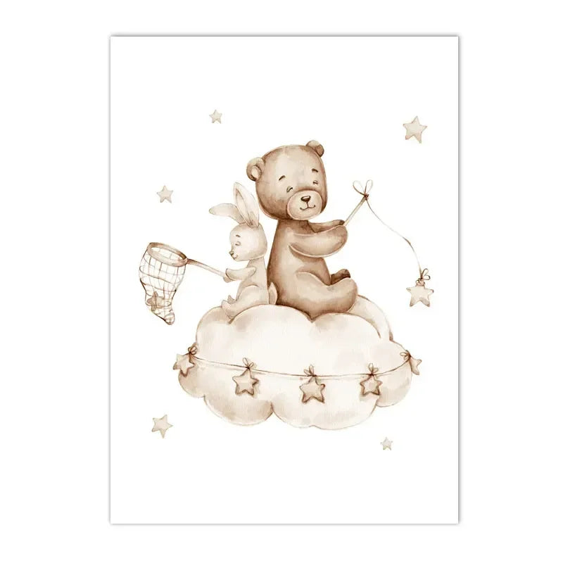 Custom Name Nursery Poster Bear Hot Air Balloon Wall Art Prints Boho Rainbow Sun Canvas Painting Pictures Baby Kids Room Dear