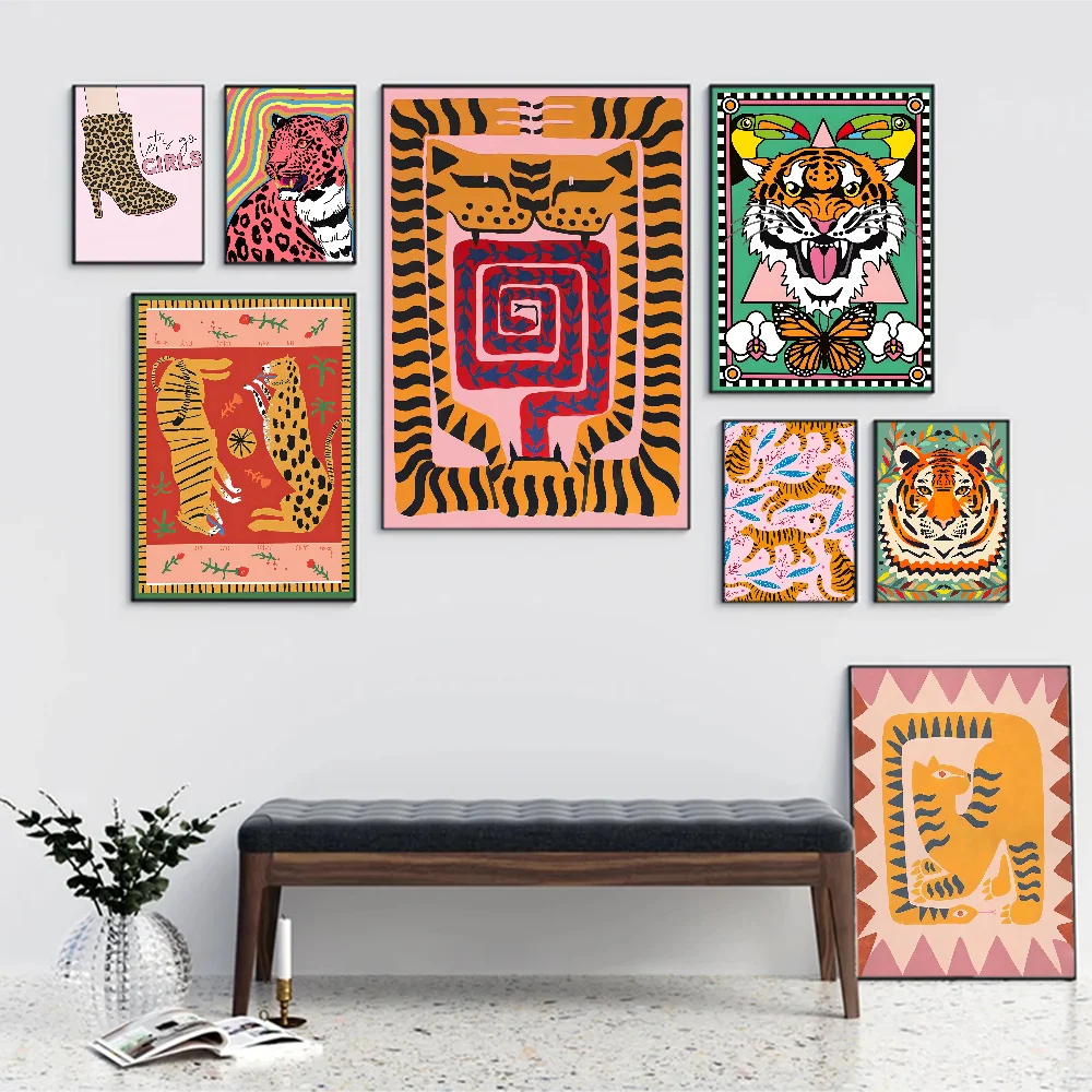 Wild Leopard Tiger Vase Flower Girl Power Whitepaper Poster HD Quality Poster Wall Art Painting Study Room Wall Decor