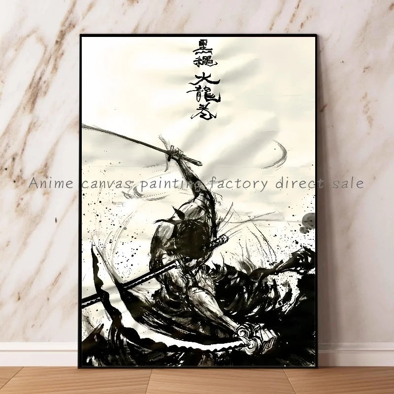 Anime One Piece Zoro Poster Ink HD Print Canvas Painting Wall Art Mural Suitable for Cafe Home Wall Decoration Picture Gift