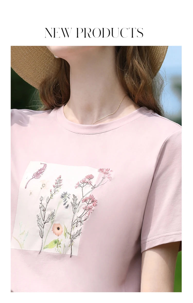 I BELIEVE YOU Women's Pink Top Heat Transfer Pattern Embroidery Round Neck Short Sleeve New Style Summer Chic T-Shirt 2252016049