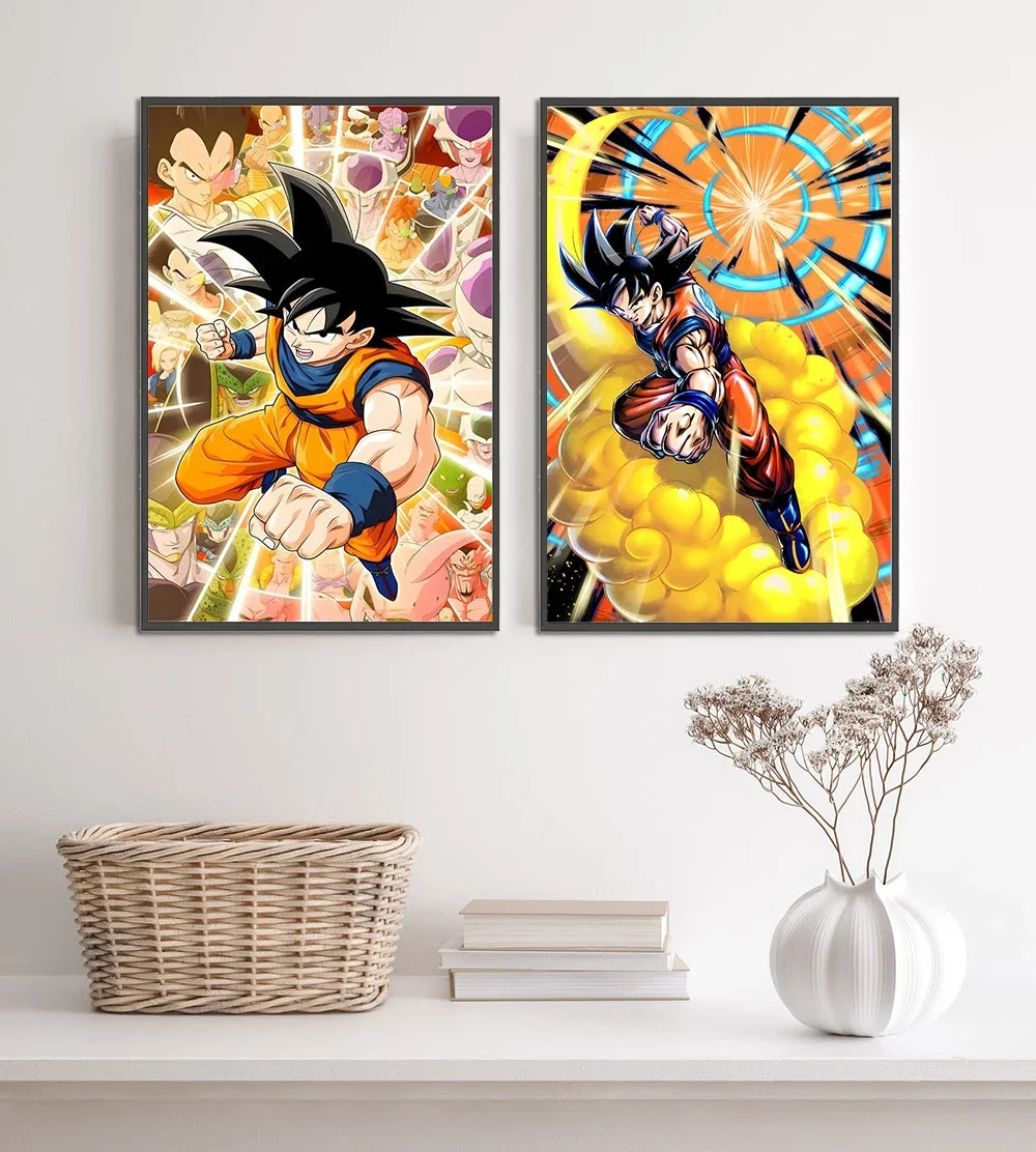 Dragon Ball Self-adhesive Poster Saiyan Goku Anime Wallpapr Figures Home Decoration Painting Pictures Wall Art Birthday Gift