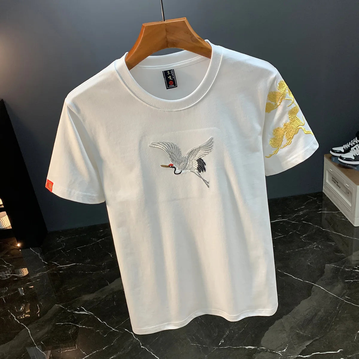 Chinese ethnic style embroidered printed short sleeved T-shirt for men's summer fashion, casual, versatile and trendy top