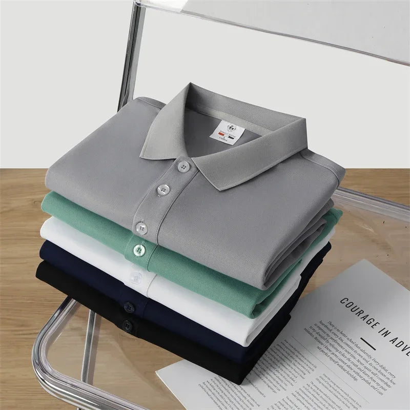 2025 New Men's Casual Solid Color Short Sleeved Polo Shirt Summer Fashionable and Comfortable Versatile Top