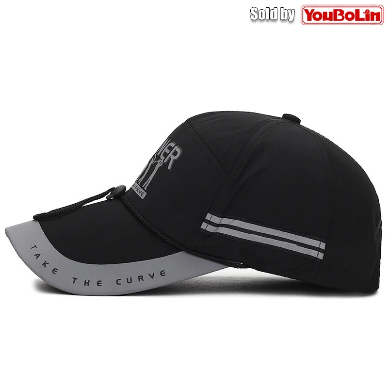 Summer With Windproof Rope Extended Brim Adjustable Cotton Baseball Cap Fishing Hat Trucker Caps Dad Hats