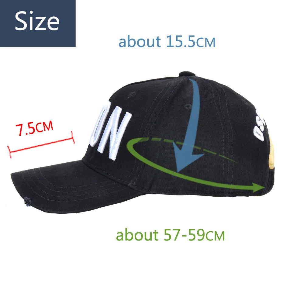 DSQICOND2 Brand 100% Cotton Baseball Caps ICON Letters High Quality Cap Men Women Customer Design Hat Black Cap Dad Hats