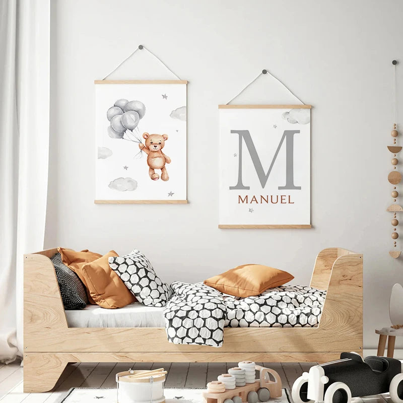 Watercolor Cute Teddy Bear and Rabbit Nursery Wall Art Posters and Prints Canvas Paintings Mural Pictures for Baby and Kids Room
