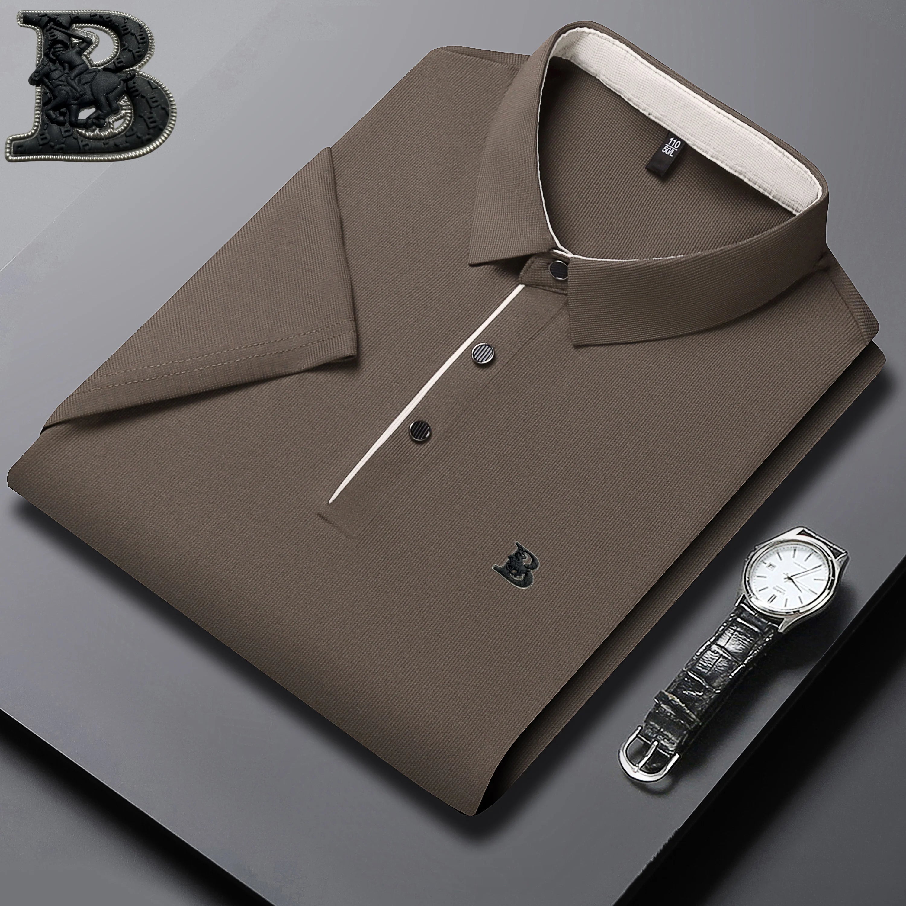 New Summer Men's Elastic Breathable Short Sleeve Designer Luxury Embossed Polo Shirt Fashionable Slimming Business Casual Tshirt