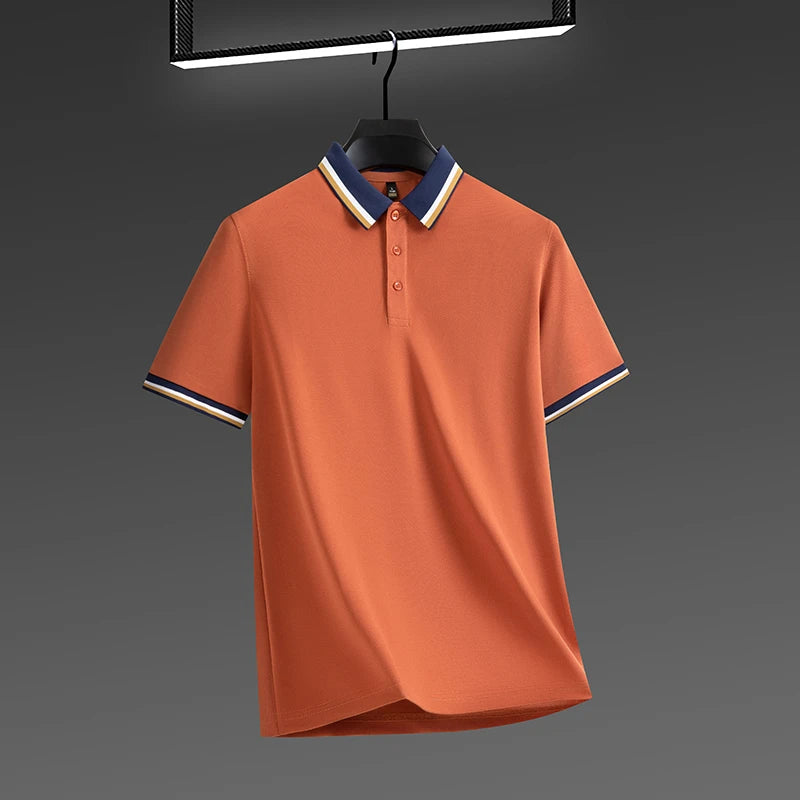 2025 New Men's Business Casual Short Sleeved Shirt Solid Color Polo Shirt Fashionable Breathable Comfortable Versatile Top