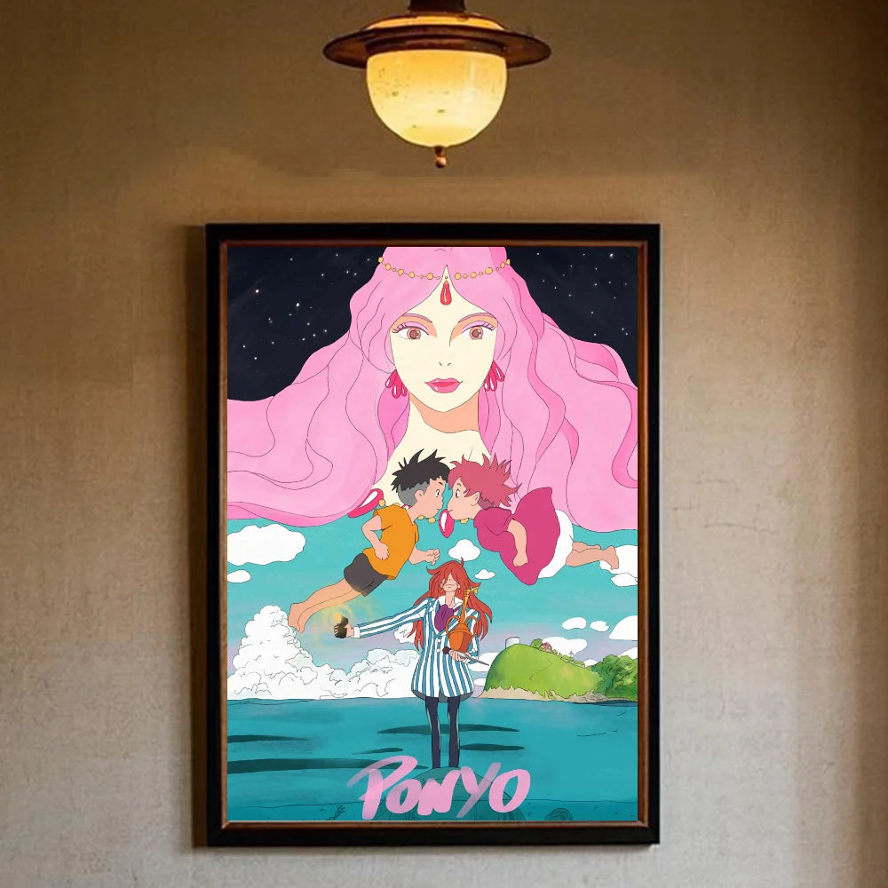 Japanese Anime P-Ponyo Figure Movie Poster HD art sticky wall waterproof home living room bedroom bar aesthetic decoration