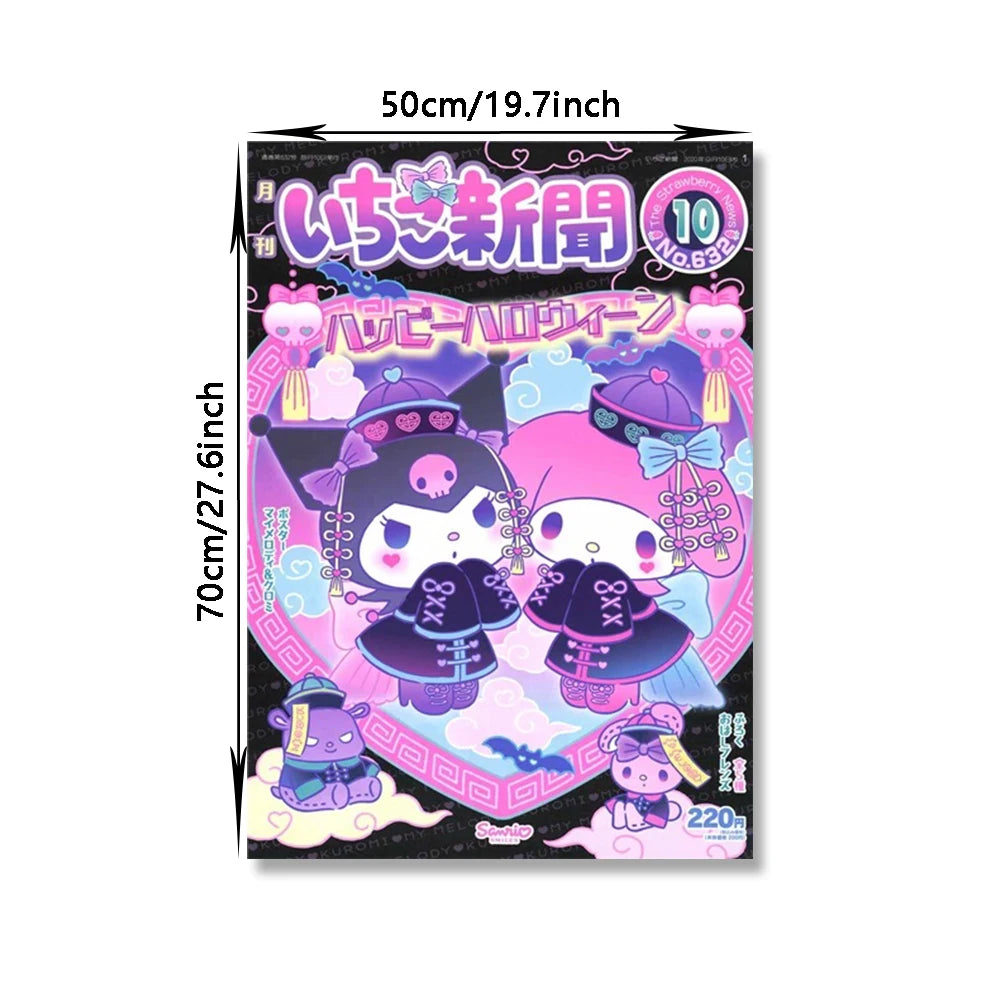 MINISO Cartoon Poster Sanrio Kuromi Hello Kitty Canvas Wall Art Print Mural Home Decoration Birthday Christmas Gift