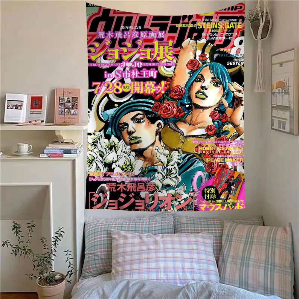 Anime JoJo Bizarre Adventure Retro Anime Tapestry Hippie Flower Wall Carpets Dorm Decor Wall Hanging Home Decor