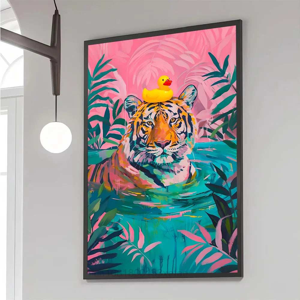 Colorful Bathtub Animal Tiger Zebra Black Cat Aesthetic Poster Paper Print Home Bedroom Entrance Cafe Art Painting Decoration