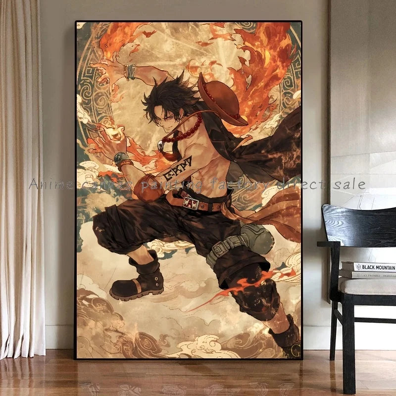 Anime One Piece Luffy Zoro Retro Poster Cafe Bar Fashion Home Wall Art Decorative Wall Painting Printed Canvas Painting