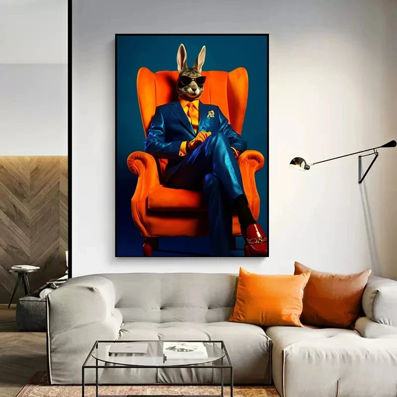 Funny Elegant Animals Cool Cheetah Gorilla Zebra with Suit Pop Wall Art Poster Print Canvas Painting for Living Room Home Decor