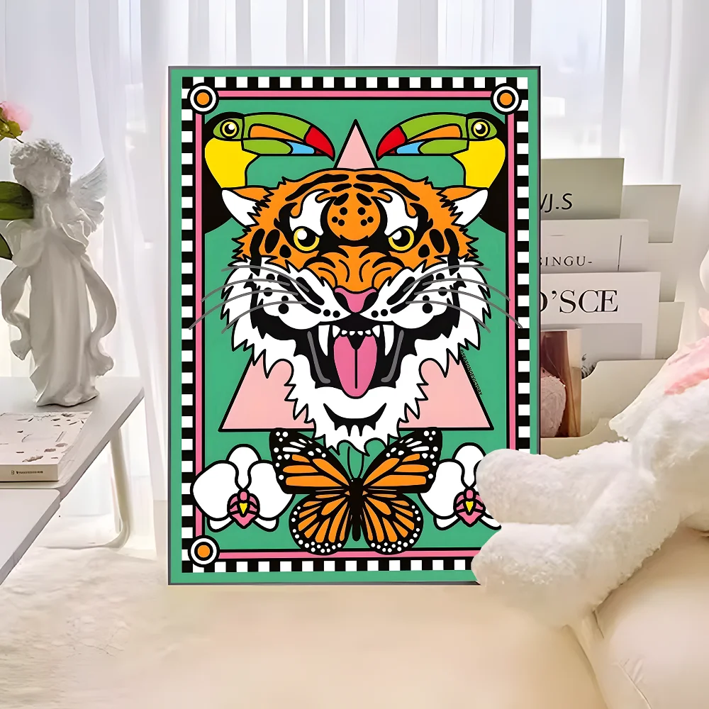 Wild Leopard Tiger Vase Flower Girl Power Whitepaper Poster HD Quality Poster Wall Art Painting Study Room Wall Decor
