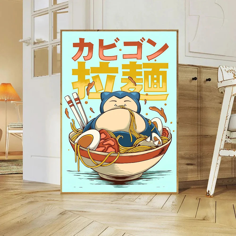Miniso Anime P-Pokemon Poster Self-adhesive Art Waterproof Paper Sticker Coffee House Bar Room Wall Decor