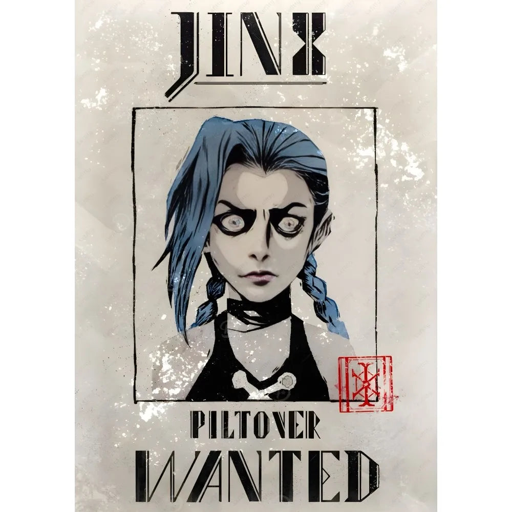 Cartoon Anime Game Arcane J-Jinx Main Art Poster Sticky Wall Art Printing Waterproof Home Living Bed Room Bar Aesthetic Decor