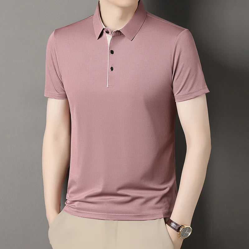 2025 Summer New High End POLO Shirt Dad's Fashion Casual Trendy Solid Color