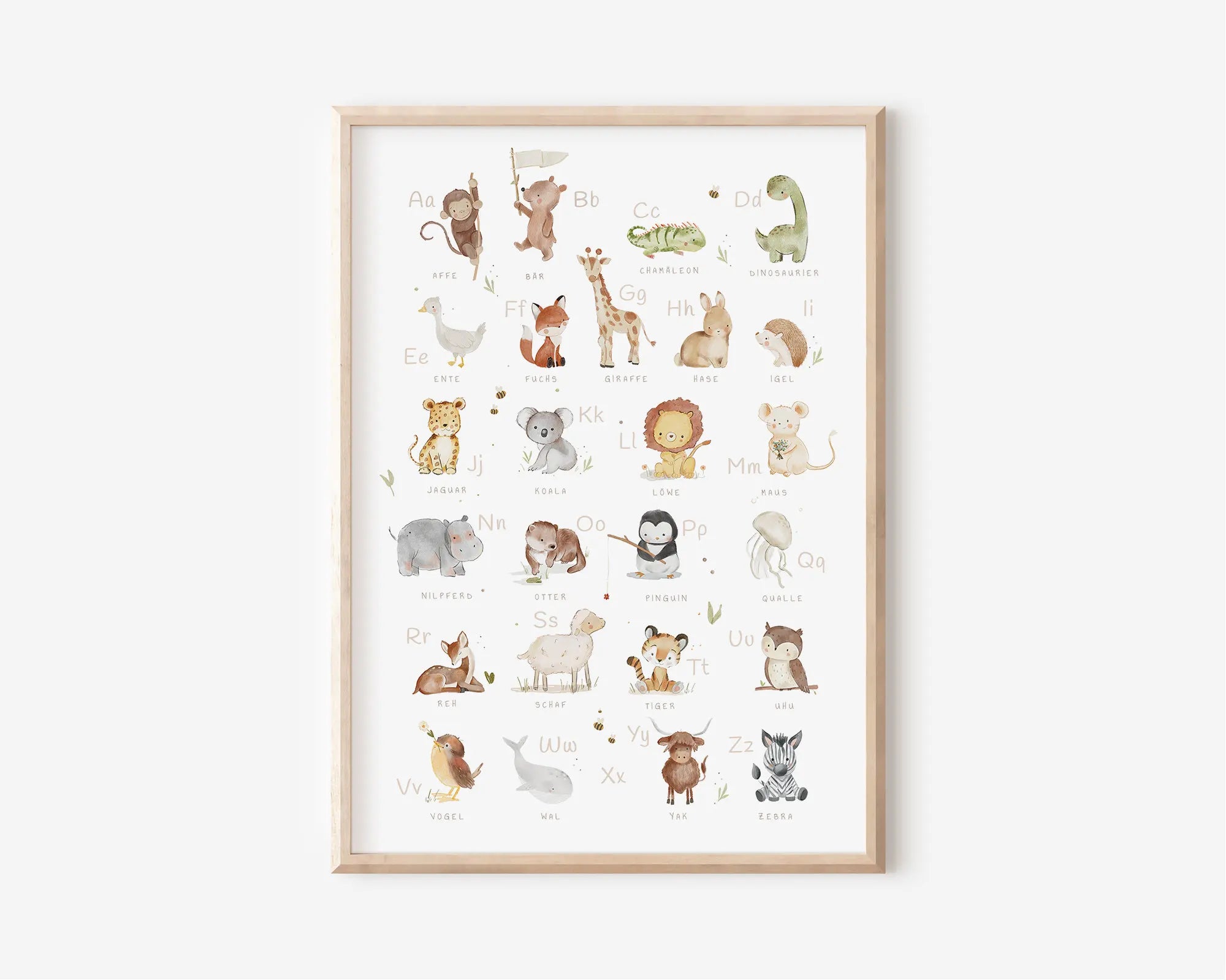 Nordic Retro Alphabet Number Poster And Prints Children's Room Decor Cartoon Animal Plant Tool Wall Art Canvas Painting