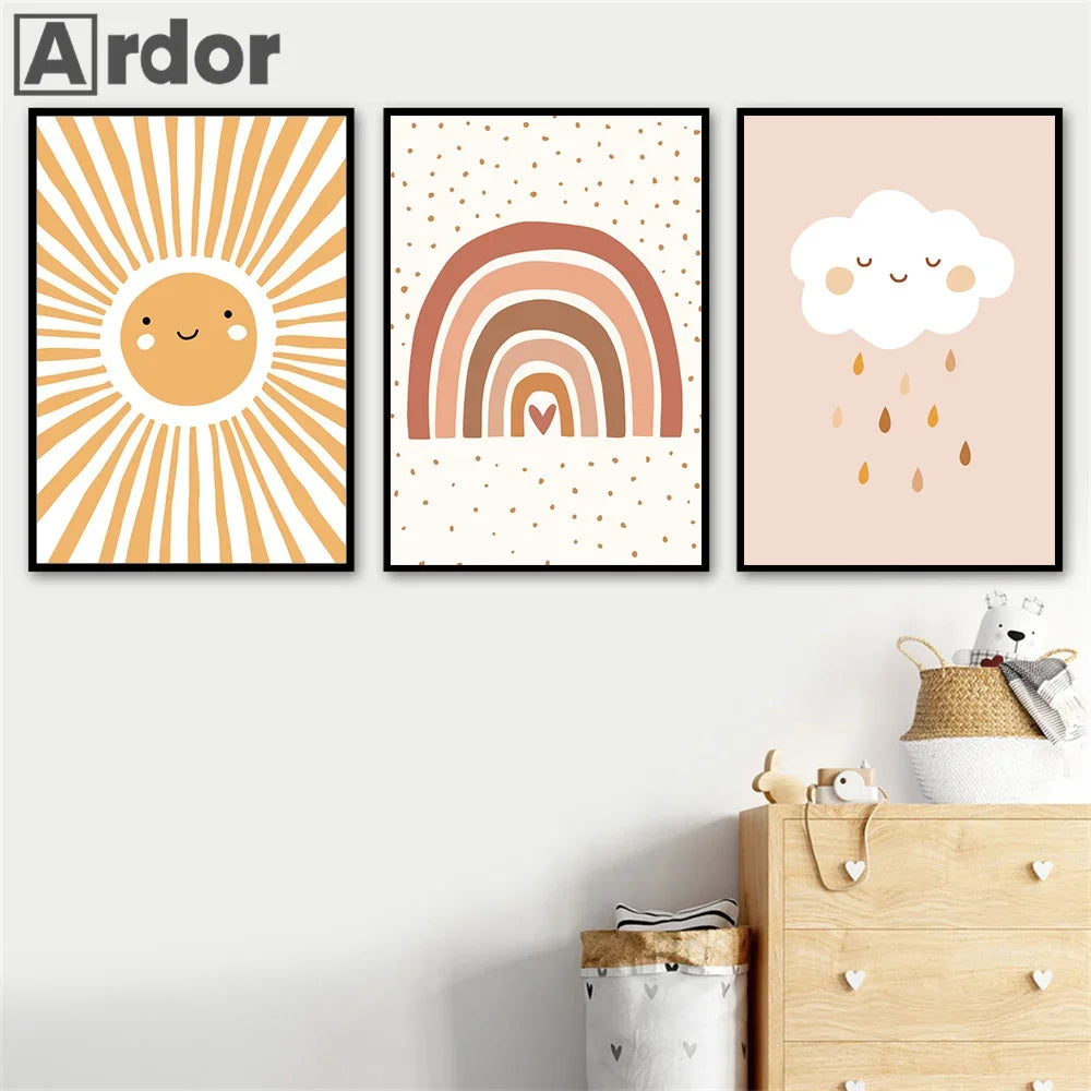 Boho Rainbow Cloud Moon Sun Heart Nursery Wall Art Canvas Painting Nordic Posters And Prints Pictures Baby Kids Room Home Decor