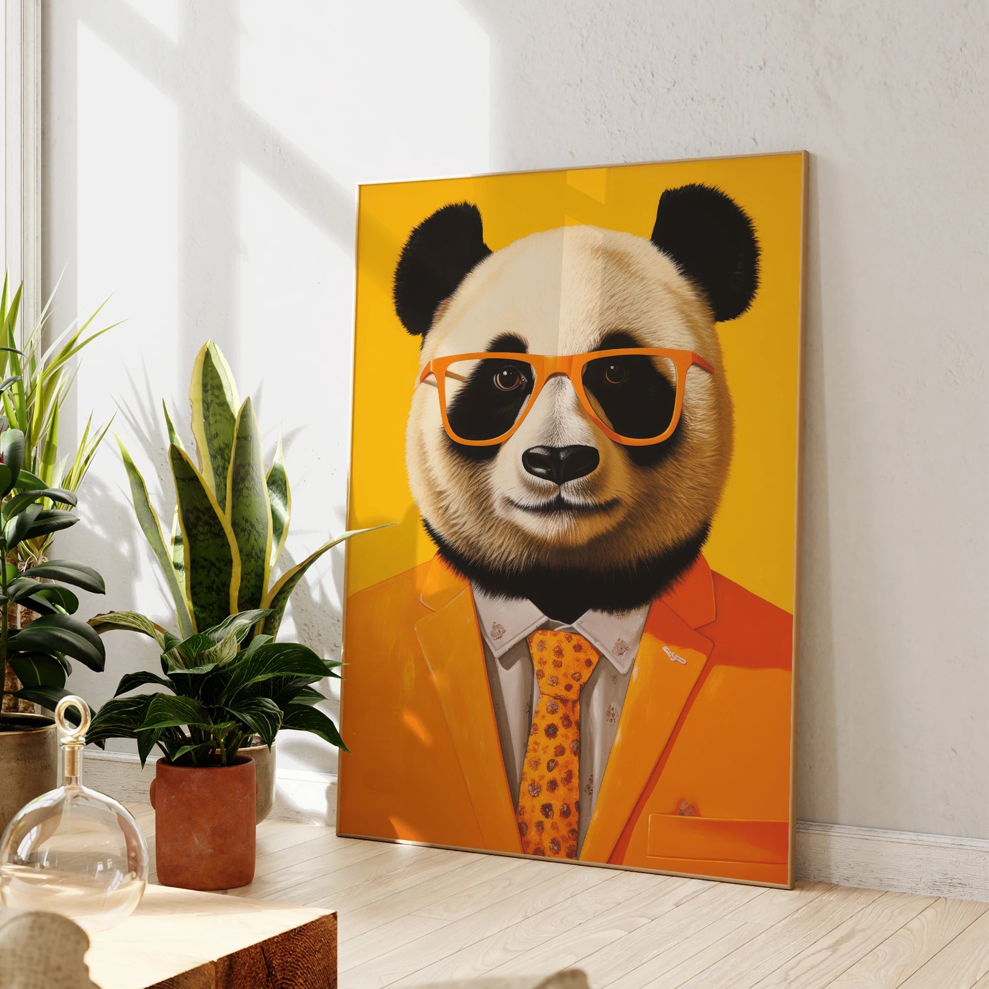 Modern Panda Wearing Yellow A Suit Fashionable Wall Gift Art Prints Canvas Painting Poster Picture For Living Room Home Decor
