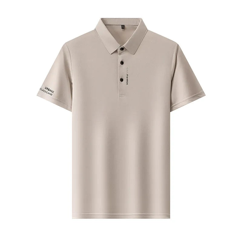 New Men's Business Casual Short Sleeved Shirt with Badge Solid Color Polo Shirt Fashionable Breathable Comfortable Versatile Top