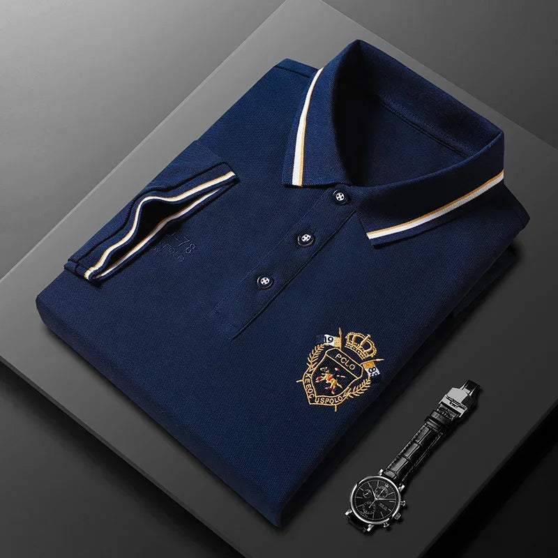 New Men's Casual Embroidery Short Sleeve Polo Shirt Fashion Solid Color Top
