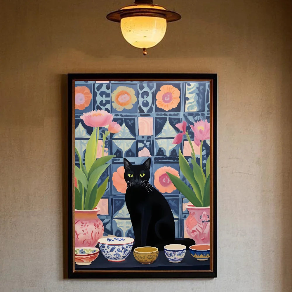 Art Green bedroom and cat Poster HD art sticky wall waterproof home living room bedroom bar aesthetic decoration