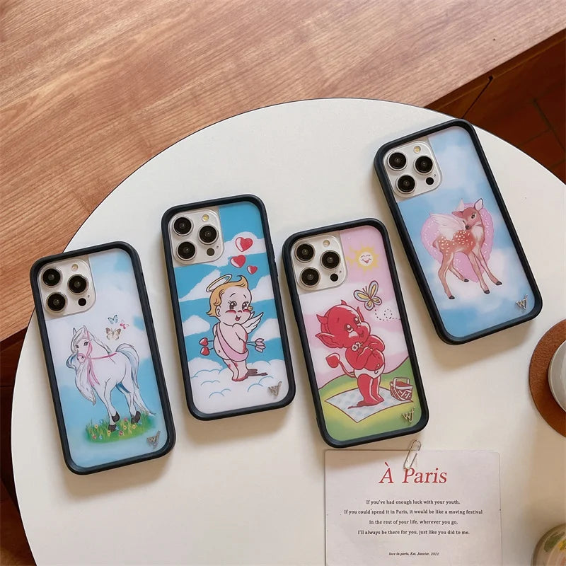 Wildflower 3D Little Angel Devil Phone Case for iPhone 16 15 14 13 12 Pro Max Plus 16pro 15pro WF Fawn Precious Pony Cute Cover