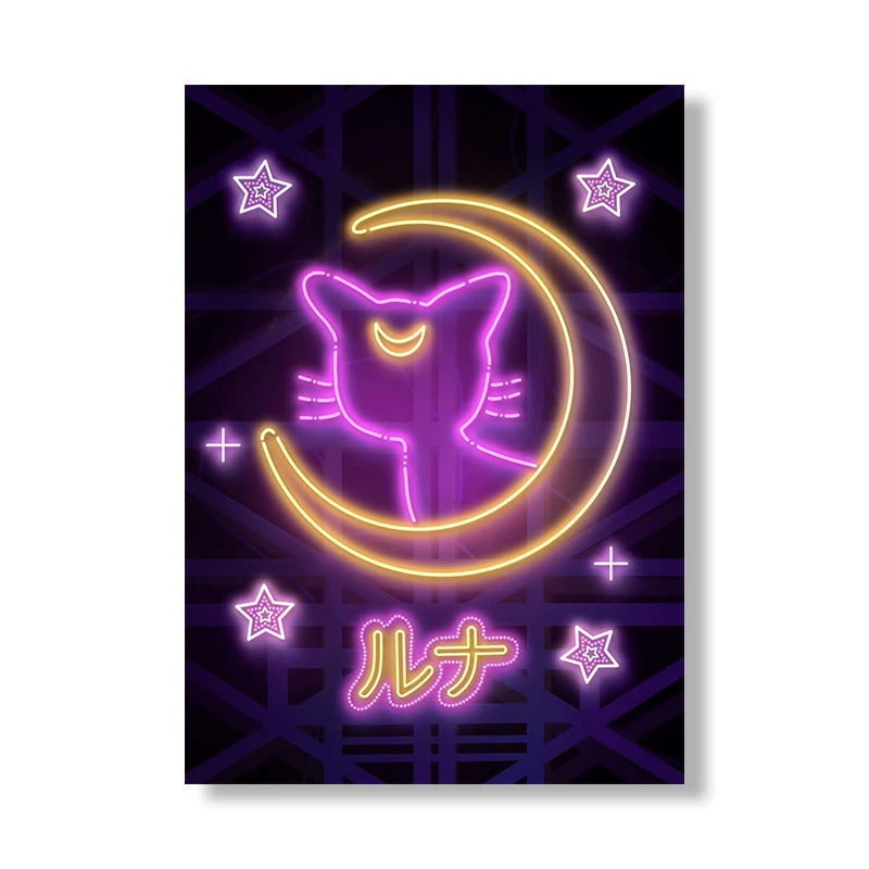 A2 A3 A4 Japanese Anime Neon Poster Sailor Moon Prints Canvas Painting Gamer Character Wall Art Pictures Girls Room Home Decor