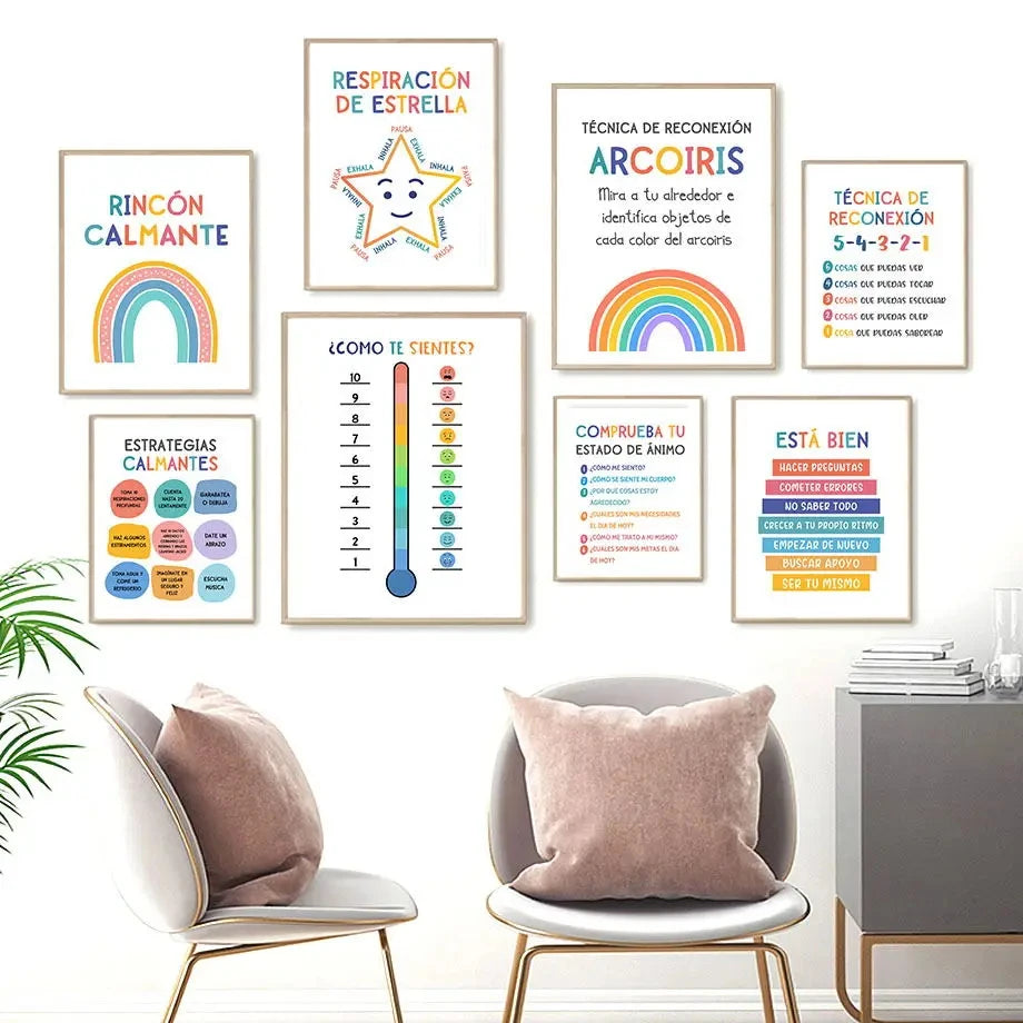 Modern Spanish Calm Corner Canvas Prints Aesthetic Inspirational Education Classroom Wall Art Poster for Home & School Decor