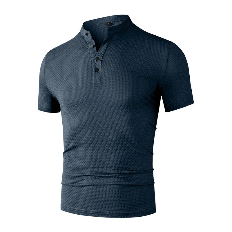 New Men's Business Casual Short Sleeved Bone Flower Solid Color POLO Shirt Fashion Breathable Comfortable Summer Versatile Top