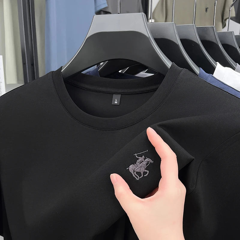 Designer brand short sleeve T-shirt high-end pony embroidery summer new top comfort breathable fashion round neck men's clothing