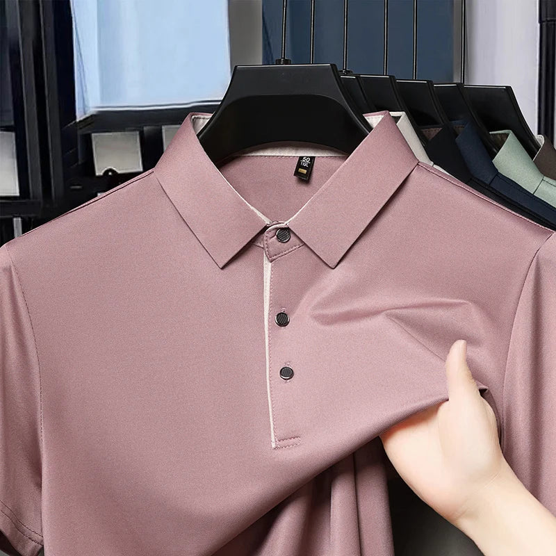 2025 Summer New High End POLO Shirt Dad's Fashion Casual Trendy Solid Color