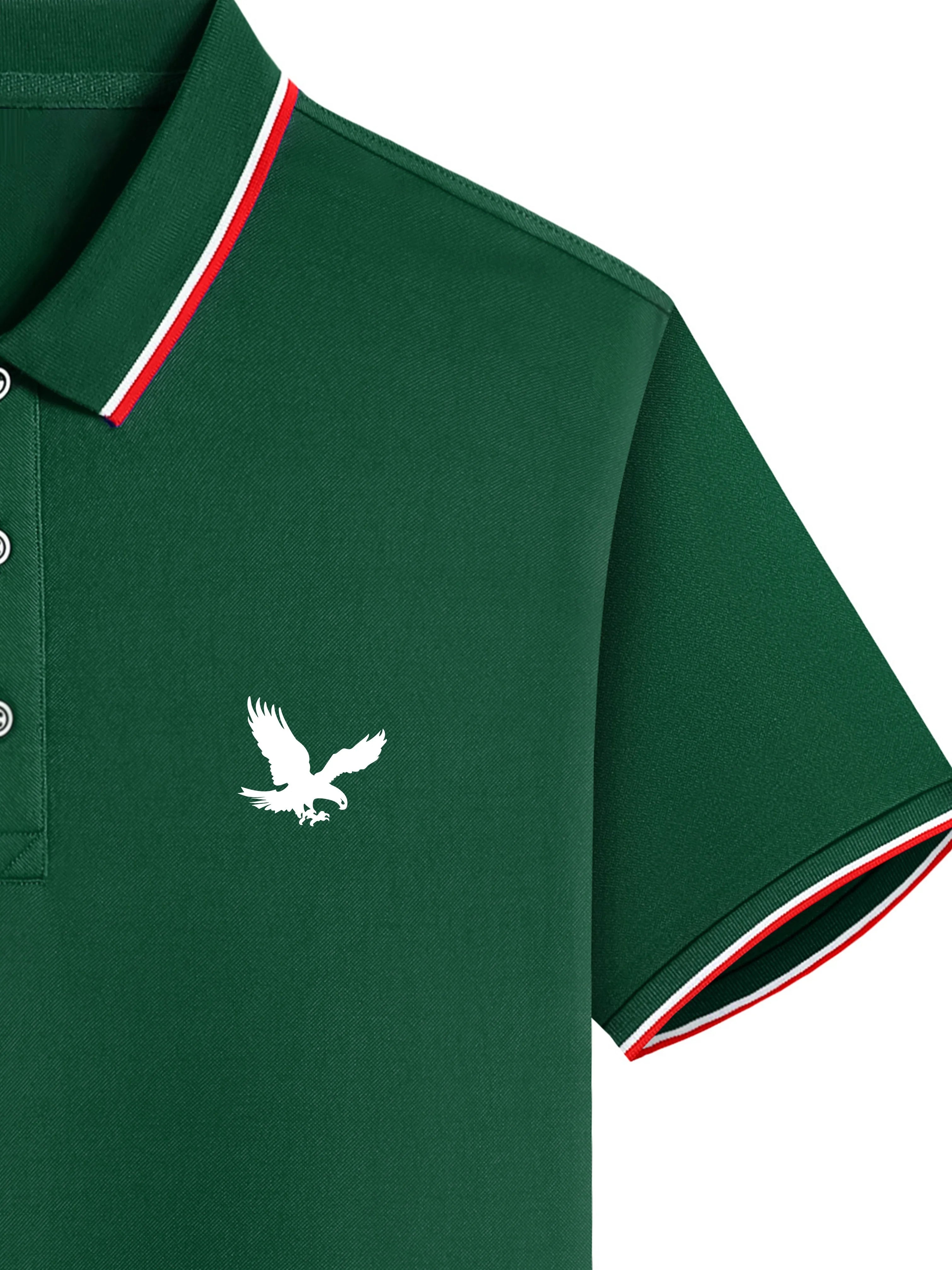 Men's Summer 100 Cotton Eagle Pattern Print Loose Large Casual Polo Collar Short Sleeve POLO Shirt Top
