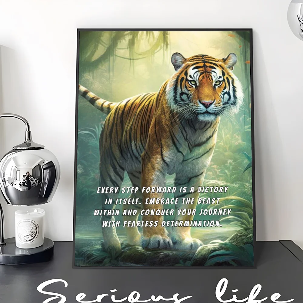 Lion Motivational Inspirational Quotes Animal Self-adhesive Art Poster HD Quality Wall Art Retro Posters for Home Home Decor