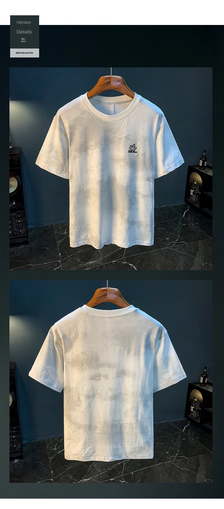 High end embroidered men's short sleeved shirt, summer high-density T-shirt, halo printed loose half sleeved shirt