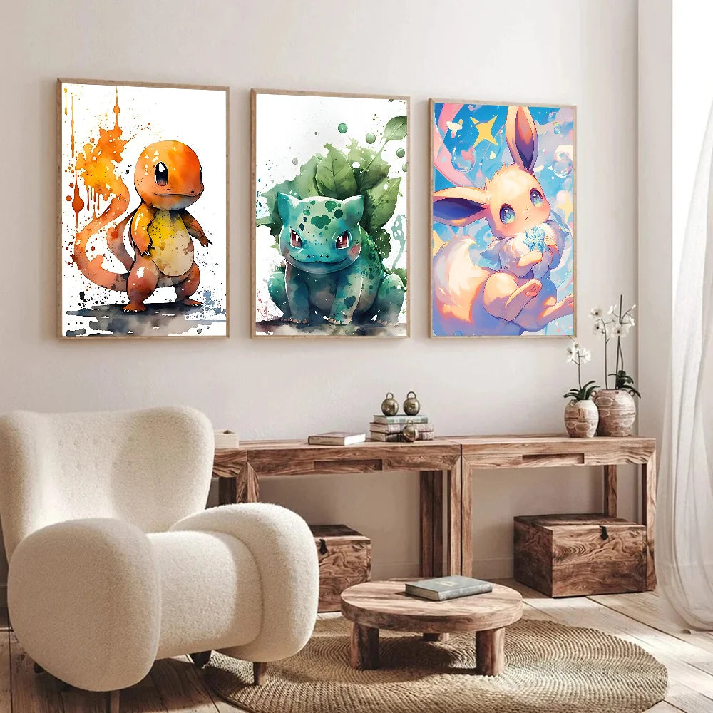 Miniso Anime P-Pokemon Poster Self-adhesive Art Waterproof Paper Sticker Coffee House Bar Room Wall Decor