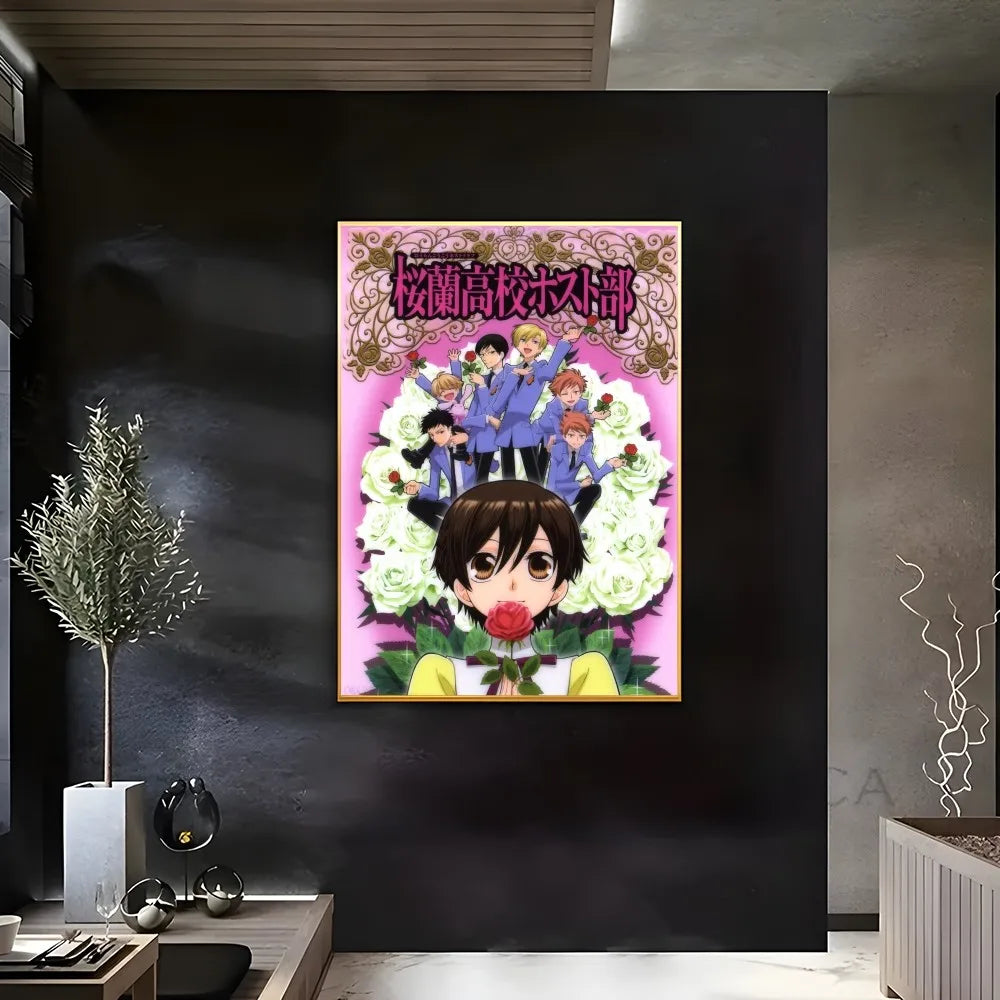 Anime Ouran High School Host Club Pink Poster Sticky Wall Art Printing Waterproof Home Living Bed Room Bar Aesthetic Decor