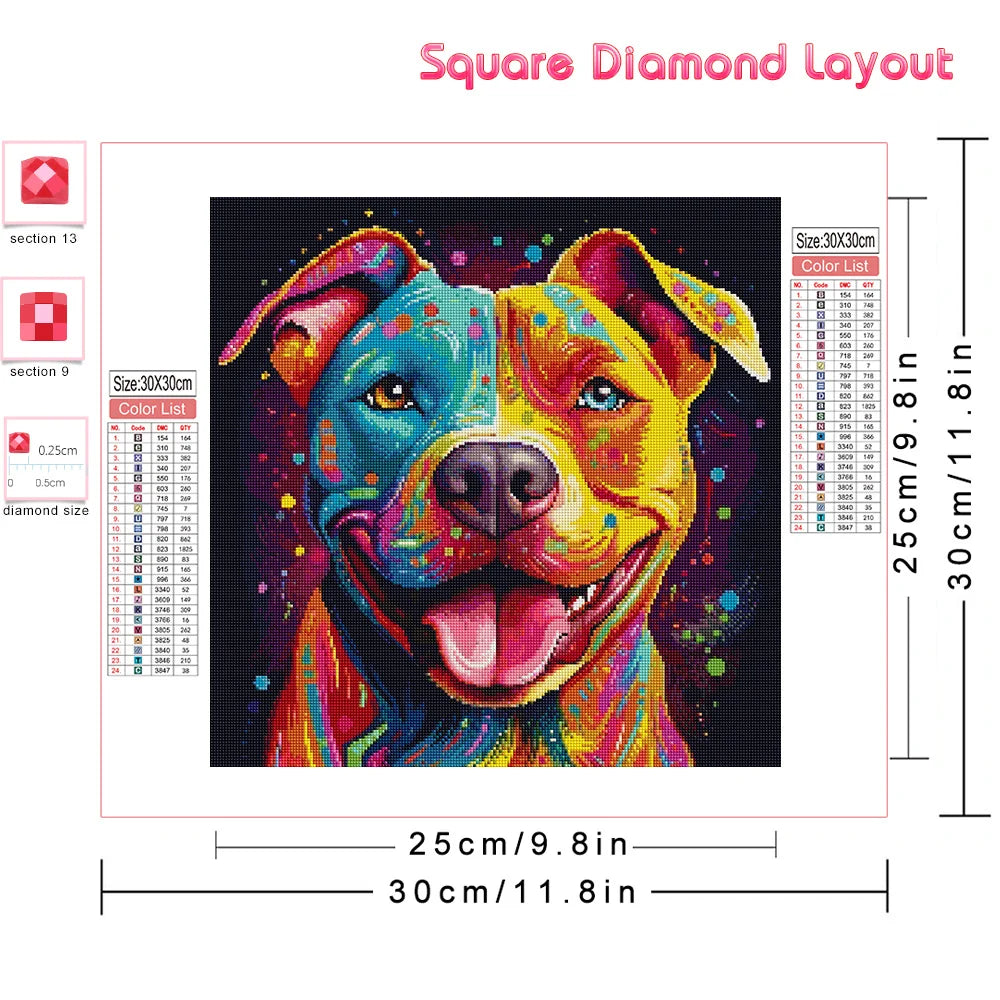 Huacan Full Diamond Painting Animal Diy Diamond Mosaic Colorful Dog Art Gift Set Rhinestone Pictures Wall Decoration
